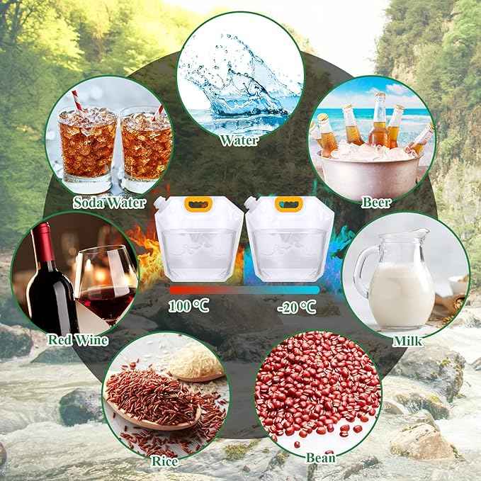Tessco for you 36 Pcs 1.3 Gallon Collapsible Water Storage Bag Water Container Emergency Jug Plastic Storage Pouch Freezable Carrier Tank Foldable Bottle for Outdoor Sport Camping (Clear)