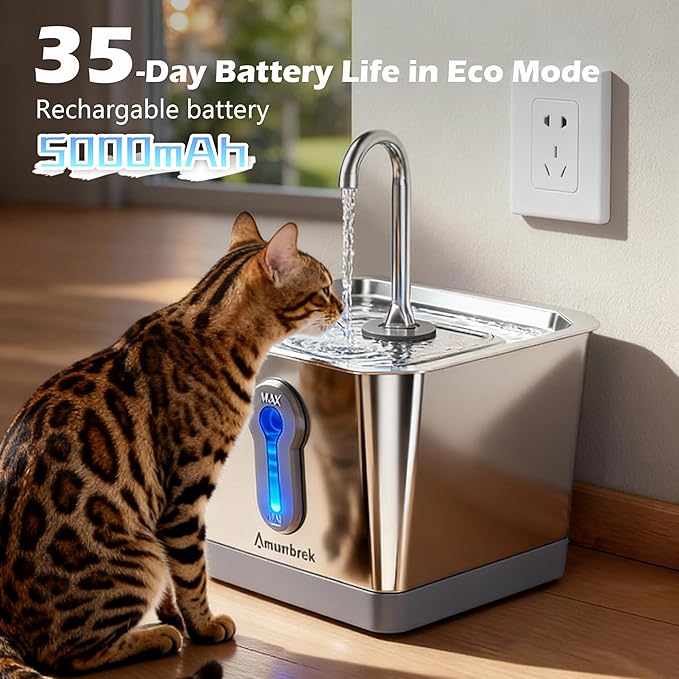 Cat Water Fountain Stainless Steel with 3.5L/118oz Capacity, Wireless Automatic Cat Water Dispenser with App Monitoring & 2.4G WiFi, Indoor Pet Fountain for Cats and Dogs