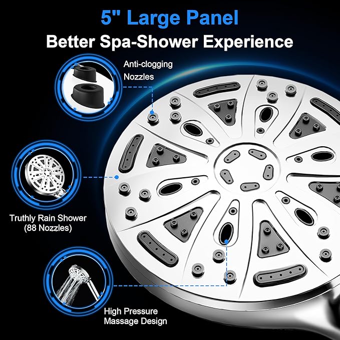 Filtered Shower Head with Handheld, FunnyAir Filtered Shower Head with 3-PCS Filters For Hard Water, 10-Spray Modes 5" High Pressure Shower Head, 2 Built-in Power Jets Shower Heads, Chrome