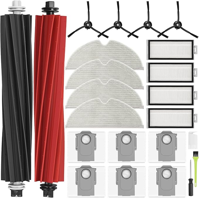 23PCS Replacement Accessories Kit Compatible with Roborock Q8 Max+/Q5 Pro+/Q5 Max+/Q5 DuoRoller+ Includes Dual Main Brush, HEPA Filters, Mop Pads, Side Brushes, Cleaning Tools - AquaVibe