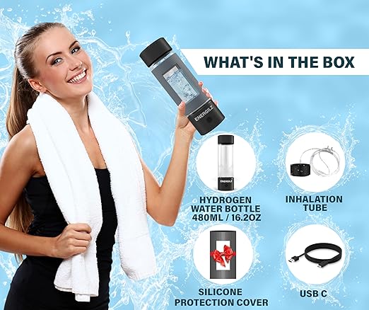 Silver+ Black Hydrogen Water Bottles – 16 oz, SPE & PEM Hydrogen Ionizer Water Bottle, 3000 ppb, Silicone Protection Hydrogen Water Generator