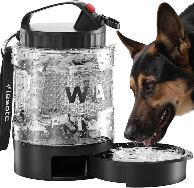 lesotc Dog Travel Water Bottle Portable with Pull-Out Drinking Bowl, 77oz Large Travel Water Bowl Dispenser for Dogs Camping Essentials Hiking Beach Road Trip Park Walking On The Go Must Haves, Black
