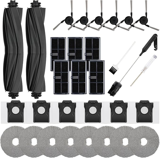 31 PCS Replacement Parts for Dreame X40 Ultra/ Master/ L40 Ultra Vacuum Cleaner, 2 Main Brushes, 6 HEPA Filters, 6 Dust Bags 6 Side Brushes 8 Mop Pads 1 Cleaning Brush 1 Water Tank Brush 1 Screwdriver - AquaVibe