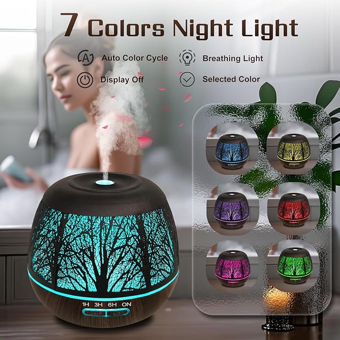 Essential Oil Diffuser for Bedroom 400ml,Diffusers for Home with Remote Control,Cool Mist Humidifier Large Room,Ultrasonic Scent Diffuser Waterless Auto Off,7 Colors Light & 3 Mist Modes for Desk Tree