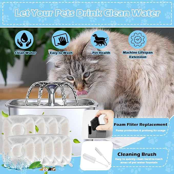 KAEGREEL 39 Pcs Cat Water Fountain Filters for Veken 95oz/2.8L, 67oz/2L, 135oz/4L Cat Dog Fountain Automatic Pet Fountain Dog Water Dispenser, Pet Fountain Filter & Pre-Filter Sponges & Cleaning Set
