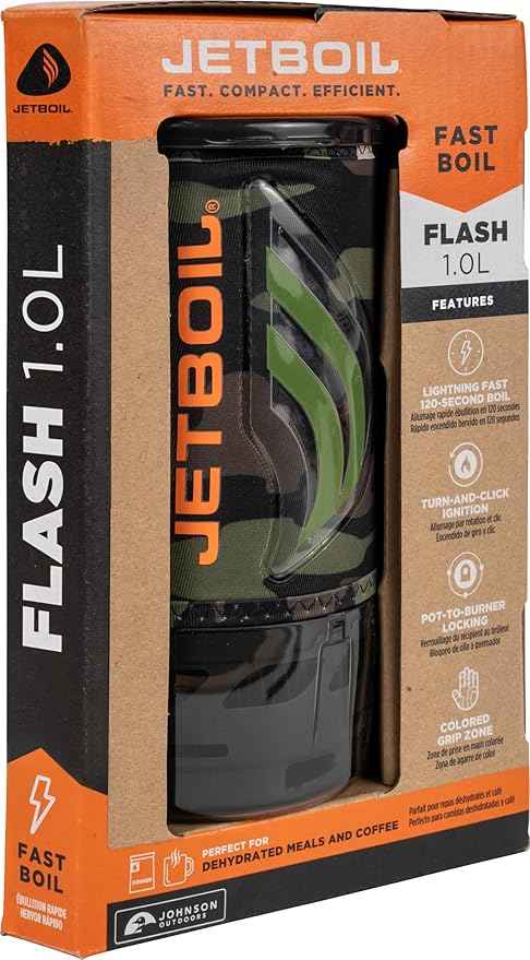 Jetboil Flash Portable Fast Boil Stove for Camping and Backpacking with 1-Step Auto Ignition, Propane/Isobutane Burner with Cooking Cup