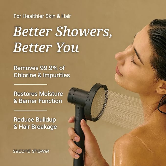 SecondShower Hand Clinically Proven Filtered Shower Head for Skin Health, High Pressure Handheld with NSF Certified Filtration for Hard Water, Natural Vitamin C Shower Filter (Forest Green)