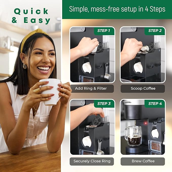 SavePod Coffee Pod Maker with Reusable Coffee Pods, Compatible with Keurig and K-Cup Coffee Machines, Smart, Easy to Use & Convenient (Black, Small)