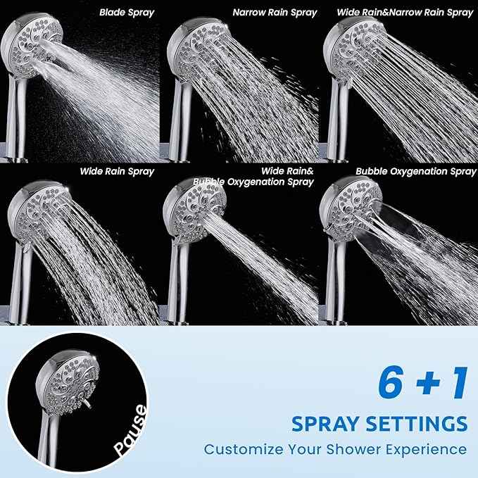 Ryamen Upgraded Dual Shower Heads Combo, 10 inch Filtered Shower Head with Handheld, 3-Way Rain Shower Head with Filters, 7 Settings Handheld Spray, High Pressure, Height Adjustable (Silver)