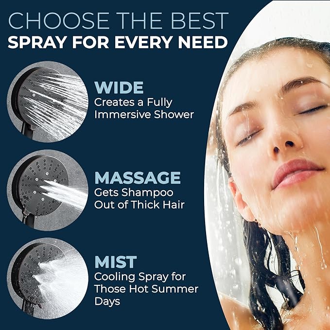 HammerHead Showers® Solid Metal 3-Spray Handheld Shower Head with Long Hose and Holder - OIL RUBBED BRONZE - 2.5 GPM High Pressure Shower Head with Handheld Sprayer - WIDE, MASSAGE, and MIST Sprays