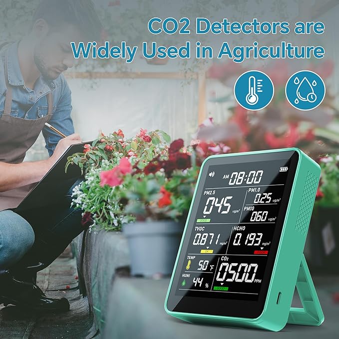9-in-1 Professional Indoor Air Quality Monitor Portable PM2.5/PM10/CO2, Temperature, Formaldehyde Detector, Humidity TVOC,Time Display Air Quality Tester - Confined Space Clean Air Monitor (Green)
