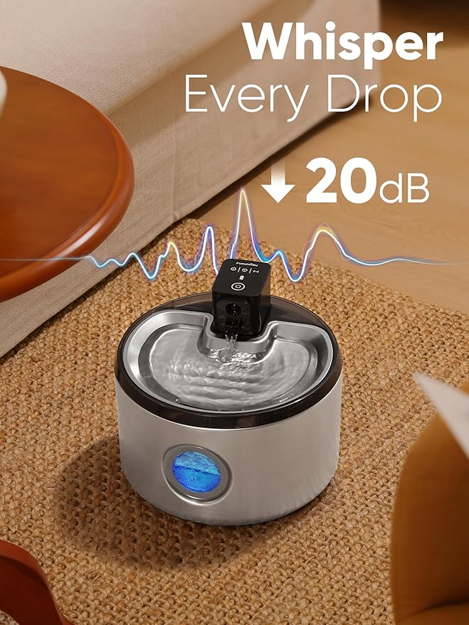 FUKUMARU Wireless Cat Water Fountain Stainless Steel, 152oz/4.5L Battery Operated Dog Water Dispenser, Cordless Automatic Pet Fountain with 3 Modes and Motion Sensor, Ultra Quiet & Easy to Clean