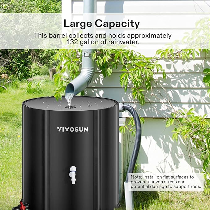 VIVOSUN Collapsible Rain Barrel, 132 Gallon Water Storage Tank with 1000D Oxford Cloth, Portable Rain Collection System Includes Two Spigots and Overflow Kit, Black