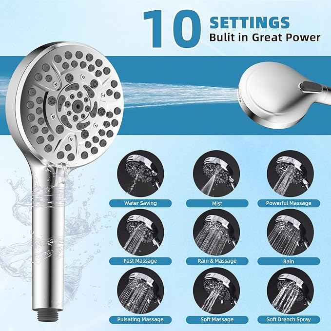 Filtered Shower Head, 10" High Pressure 10-Spray Handheld/Rainfall Shower Head Combo with 20 Stage Shower Filter, 11" Shower Extension Arm, 71" Hose, Shower Head Holder, Chrome