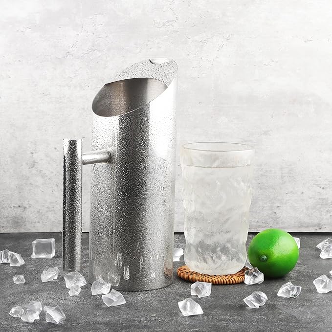 Stainless Steel Water Pitcher Carafe with Ice Guard 36 Ounces Modern Mirror Polished Metal Pitcher Cold Drinking Kettle by MUGLIO
