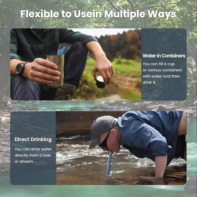 Portable Water Filter Straw Survival, Essential Camping & Hiking Gear, Water Purification Straw for Travel, Biking and Emergency Preparedness