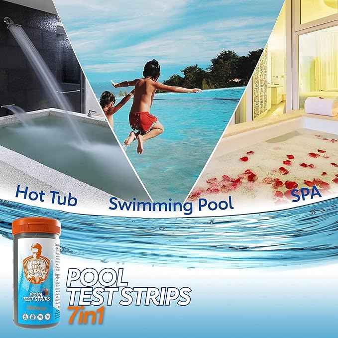 Pool and Hot Tub Test Strips - Medical-Grade Precision 7-1 Pool Test Kit - Testing pH, Free Chlorine(Bromine), Total Alkalinity & Cyanuric Acid & More - Pool Water Test Kit