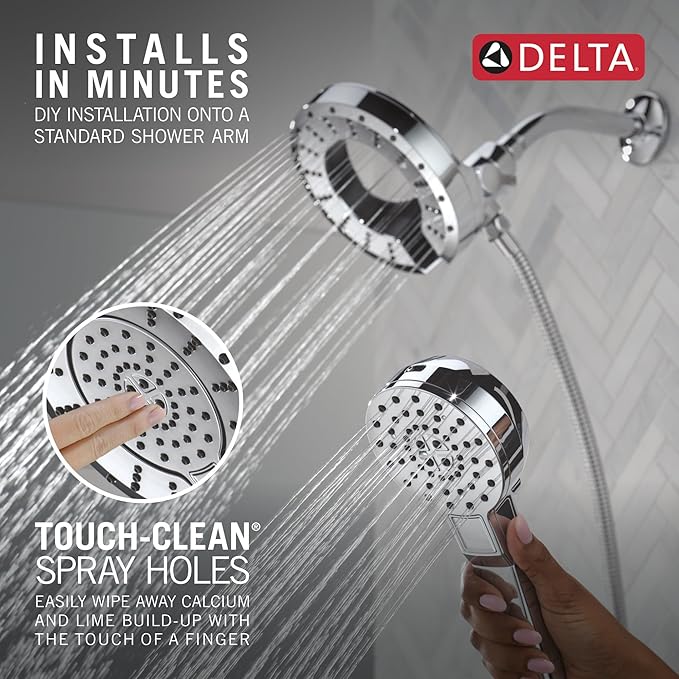 Delta 5-Setting In2ition 2-in-1 Dual Shower Head with Handheld High Pressure ProClean Spray, Chrome Detachable Shower Head with Hose, 1.75 GPM Flow Rate, Chrome 58596-PK