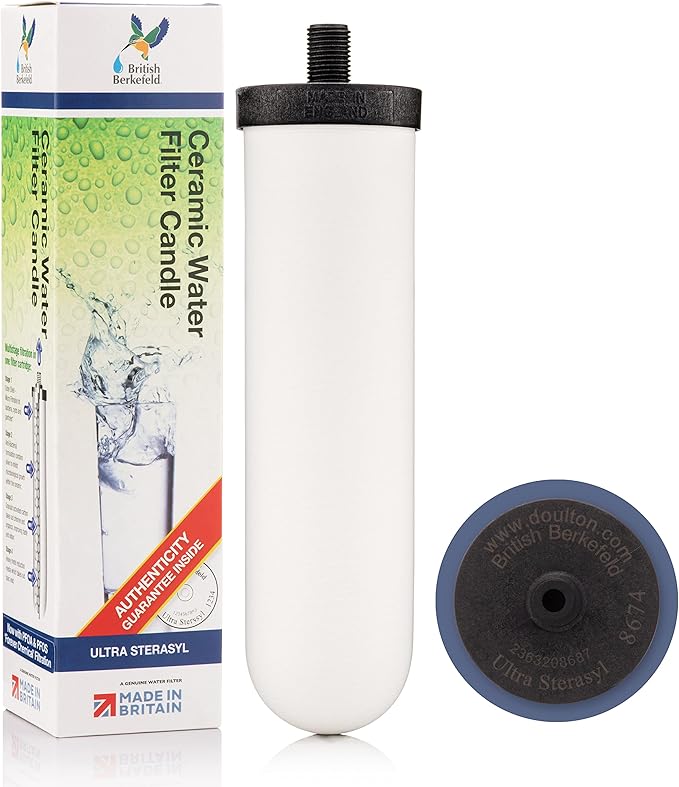 British Berkefeld Doulton 8674 Ultra Sterasyl Ceramic Filter Candle for Countertop Gravity Water Filter System Short Mount 7" - 4 Pack