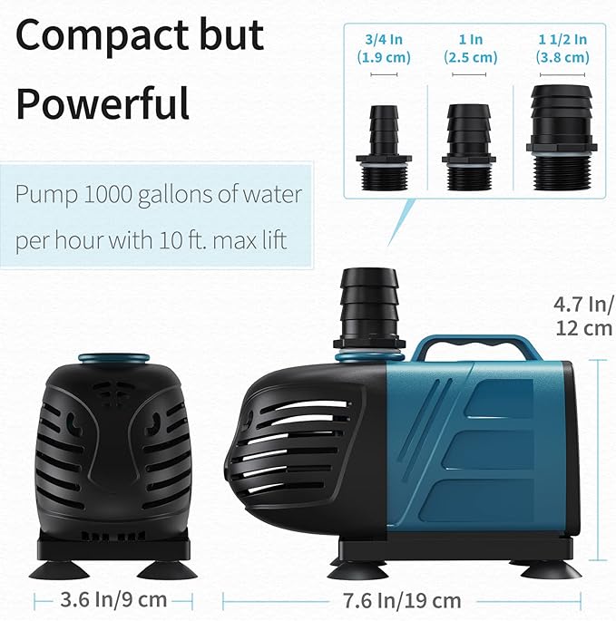 Uniclife Aquarium 1000 GPH Submersible and Inline Water Pump 80W 10ft High Lift AC 120 V Quiet Return Pump with 10 ft. Power Cord for Large Fish Tanks Pond Waterfalls Fountains Sumps and Gardens - AquaVibe