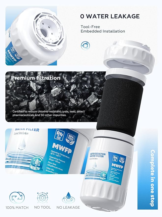 RWF0600A Water Filter, Fit for MWF GE Water Filter, GE MWF, SmartWater MWFP, MWFA, GWF, HDX FMG-1, WFC1201, RWF1060, 197D6321P006 and Kenmore 9991, 3packs By AVXBYR