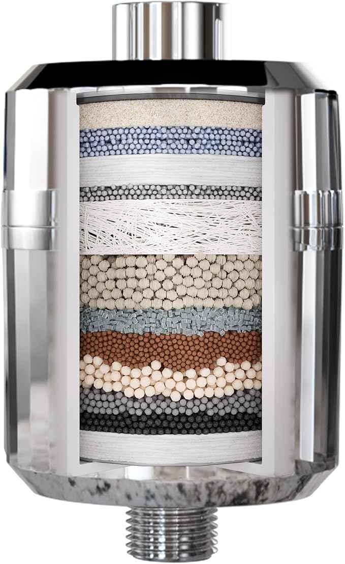 EVERGLOW High-Output Shower Filter, Reduces Chlorine, Dry Skin, Dandruff, Eczema, Heavy Metals and Vitamin C Infused for Dandruff and Softens Hard Water, 4.7”, Chrome
