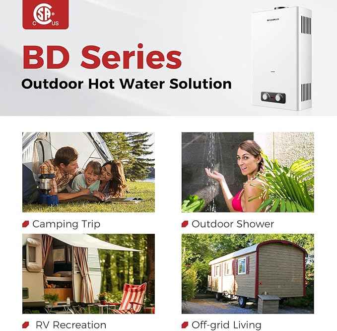 CAMPLUX Tankless Water Heater, 5.28 GPM Propane Water Heater Camping, Outdoor for Cabin, Off-grid, Tiny House & Mobile Home, 136,000 BTU, BD528