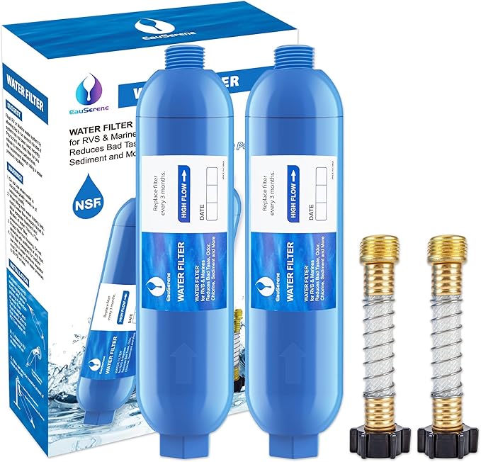 Rv Water Filter 2pcs and Plastic Hose 2pcs, Reduces Bad Taste, Odor, Chlorine, Sediment and More