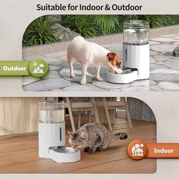 Cat Water Dispenser with Filter and Stainless Steel Bowl, Automatic Gravity Water Dispenser for Cats or Small Medium Size Dogs, Large Capacity, Easy to Clean and Safe for Pets (4L White)
