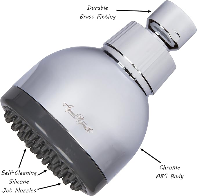 Aqua Elegante 3 Inch High Pressure Shower Head - Best Pressure Boosting, Wall Mount, Bathroom Showerhead For Low Flow Showers, 2.5 GPM - Chrome - AquaVibe