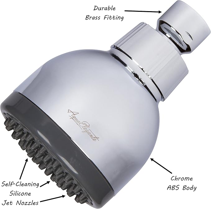 Aqua Elegante 3 Inch High Pressure Shower Head - Best Pressure Boosting, Wall Mount, Bathroom Showerhead For Low Flow Showers, 1.8 GPM - Chrome & California Certified - AquaVibe