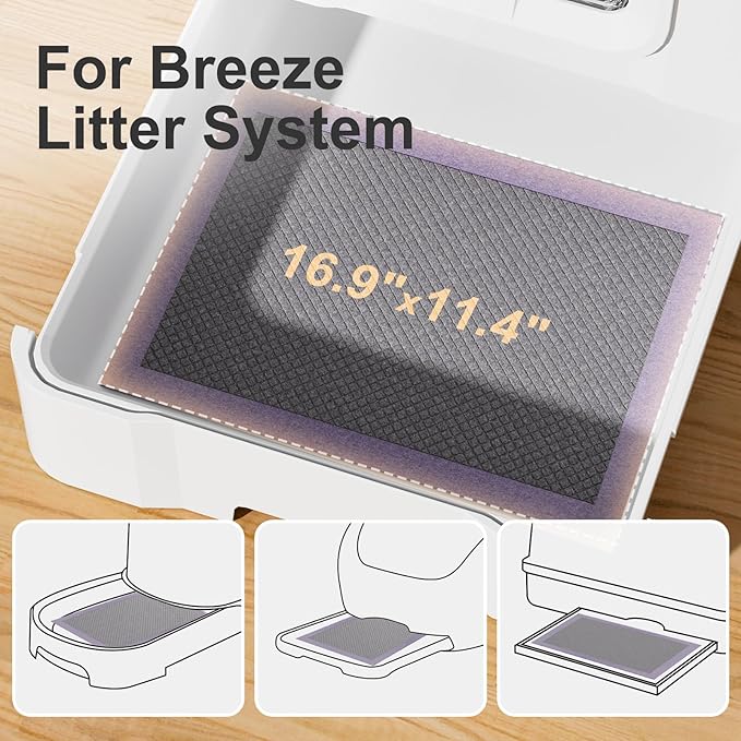 Cat Pad Refills for Litter Box, 16.9"x11.4" Odor Control Cat Pee Pads with Activated Carbon for Breeze Litter System(30Counts/Purple) - AquaVibe
