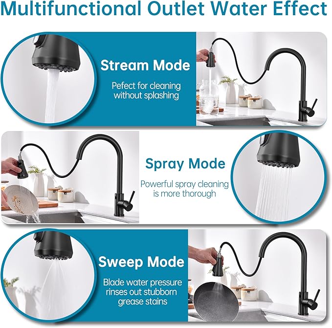 TUTEW Touchless Kitchen Faucet with Pull Down Sprayer, Matte Black Motion Sensor Kitchen Sink Faucet Single Hole, Spot Resist Stainless Steel Single Handle Commercial Modern Faucet
