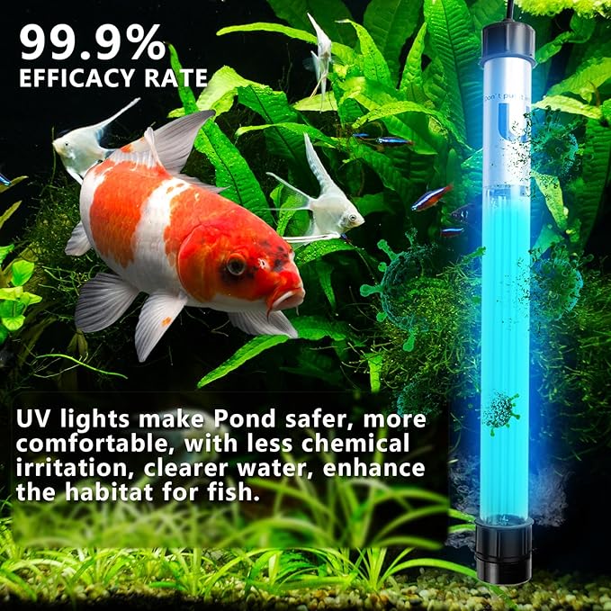 32W Pond UV Light for 200-2000 Gallon, Aquarium UV Light, UV Water Clarifier for Pond, Cold Plunge, Koi Pond, Aquarium, Swimming Pool and Fish Tank for Algea Control