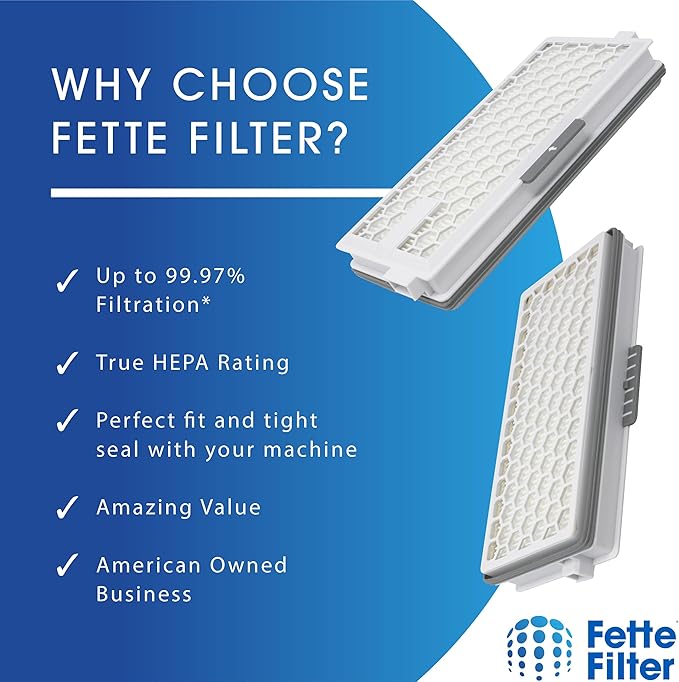 Fette Filter - HEPA Filters Compatible with Miele AirClean SF-HA 50 Filter for Model # S4, S5, S6, S8, S8000, S8999, S6000, S6999, S5000, S5999, S4000, S4999, Complete C2 & C3 (Pack of 2) - AquaVibe