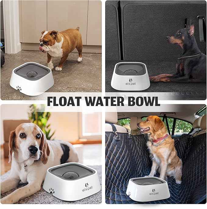 ELS PET Travel Bowl, No Spill, No Drip Slow Water Feeder/Dispenser for Dogs, Cats, 35oz/1L (Grey)