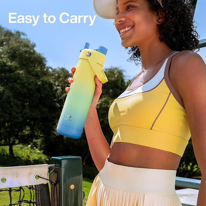 ENCOOL Insulated Water Bottle with Straw Stainless Steel Water Bottle, Leak-Proof, BPA-Free, Double Wall Vacuum Keeps Cold for 24 Hours for Sports, Travel, School (18 oz, Soft Lagoon)