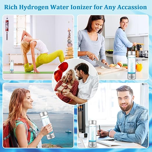 6000 PPB Hydrogen Water Bottle,3 Minutes Portable Hydrogen Water Generator, Alkaline & Glass Hydro Water Machine,Upgraded SPE/PEM,LED Display & Exhaust Hole, for Travel,Sports,Home,Office(Silver)