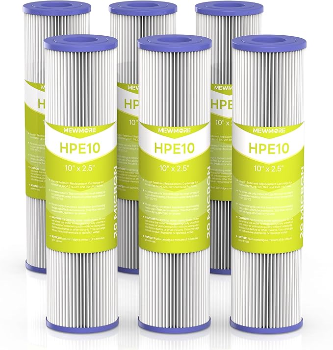 20 Micron Whole House Water Filter Cartridge, Pleated Sediment Filters for Well Water, Universal Replacement for Any 10 inch RO Unit - 10
