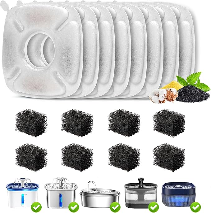 cat water fountain filter,Pet Water Fountain Filter Replacement Filters Compatible with Veken 95oz/2.8L Pet Fountain,Contains 8 Cat Fountain Filters and 8 Sponges