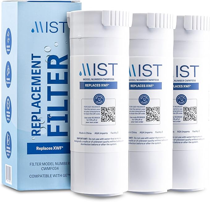 Mist XWF Water Filter Replacement for GE, Refrigerator Water Filter compatible with GWE19JSLSS, WR17X30702, GBE21, GDE21, GDE25, GFE24 (Not XWFE) GE XWF (3 pack)