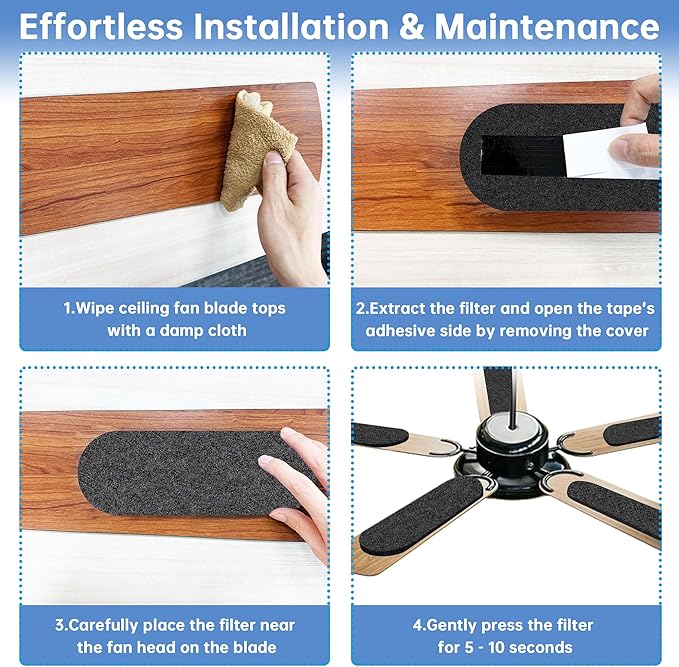 Ceiling Fan Filters for Blades - Fan Filters for Ceiling fan Blades,Content for Common Household Contaminants Easy-Stick Universal Fit,Unscented (10-Count)