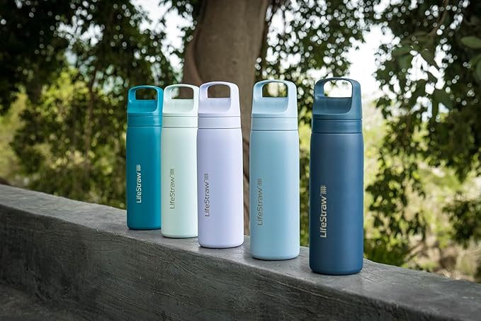 LifeStraw Go Series – Insulated Stainless Steel Water Filter Bottle for Travel and Everyday Use, Removes Bacteria, Parasites and Microplastics, Improves Taste, 18oz Seafoam