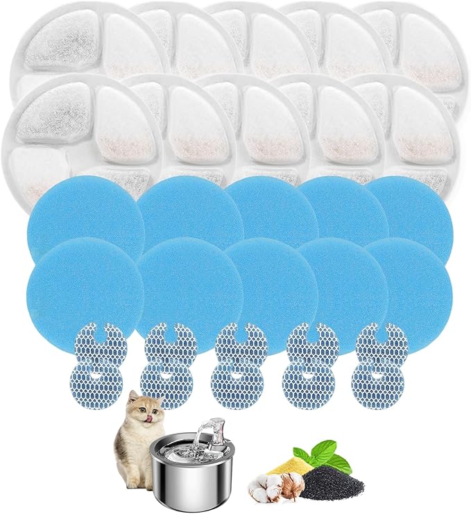 Cat Water Fountain Filter,Cat Fountain Filters Replacement for Round 2L/67oz Stainless Steel Pet Water Fountain,10 Pack Pet Fountain Filter Replacement