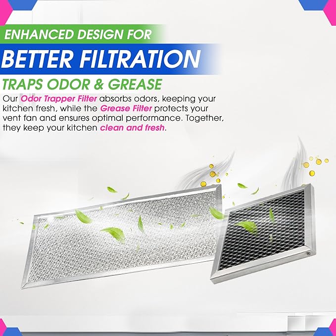 Bagean Grease Microwave Vent Filter W10208631A and Charcoal 8206230A Whirlpool Microwave Filter Replacement Combo Pack - Aluminum Mesh and Carbon Filters Refresh The Kitchen Stove Oven Air (2-Sets)