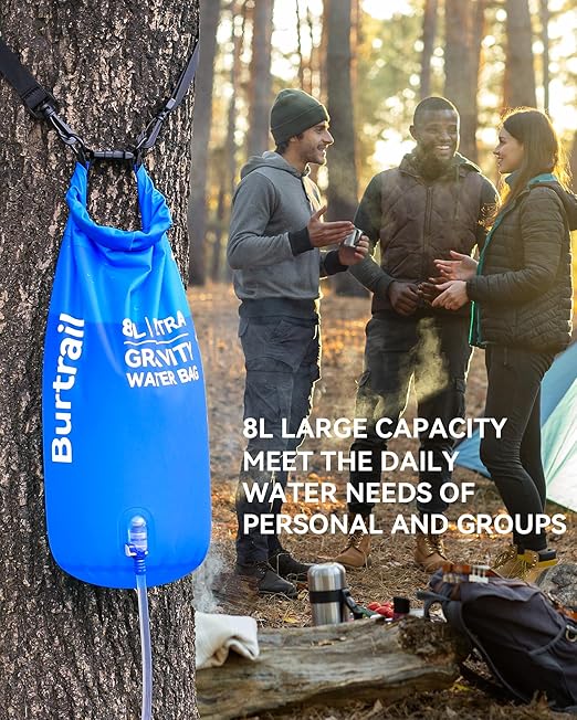8L Camping Water Filtration System, Protable Gravity Water Filter System Survival for Camping Hiking Backpacking and Emergency Preparedness, 2-Gal Bag, BPA-Free