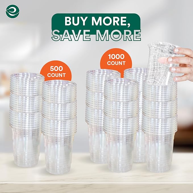 ECO SOUL 50 Pack Compostable Party Cups 16 oz Plant-Based Disposable Clear Cold Cup for Wine, Coffee, Smoothie & Soda Drinks | Cocktail Parties & Birthdays | Non-Toxic & BPA-Free Zero Plastic Glass