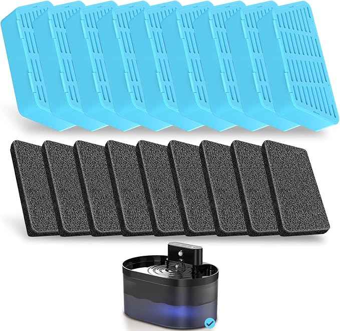 PEKTACO Replacement Cat Water Fountain Filters, 2.2L/74oz Automatic Pet Water Fountain Replacement Filters and Sponges(9 Pack)