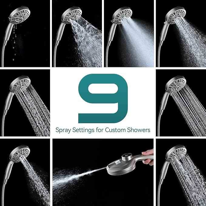Rain Shower Head with Handheld: Foldable High Pressure Shower Heads with Handheld Spray Combo, 9 Spray Settings/Modes Hand Held Showerhead Dual Rainfall Shower Head Built-in Magnetic Docking and Jets
