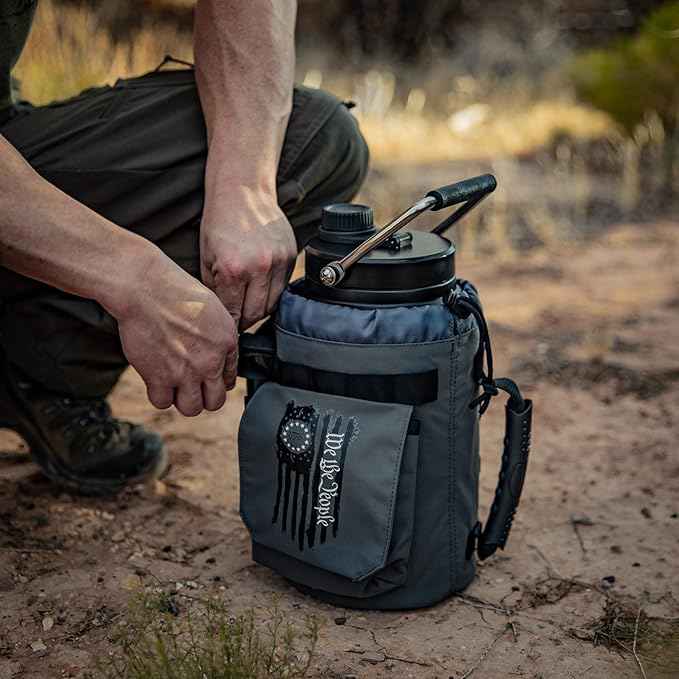 Iron Infidel Battle Bottle - One Gallon Insulated Water Bottle with Dual Carry Handles - 128 oz Tactical Stainless Steel Water Jug & Rugged Extra Large Sleeve With Storage (Betsy 128 Ounces)